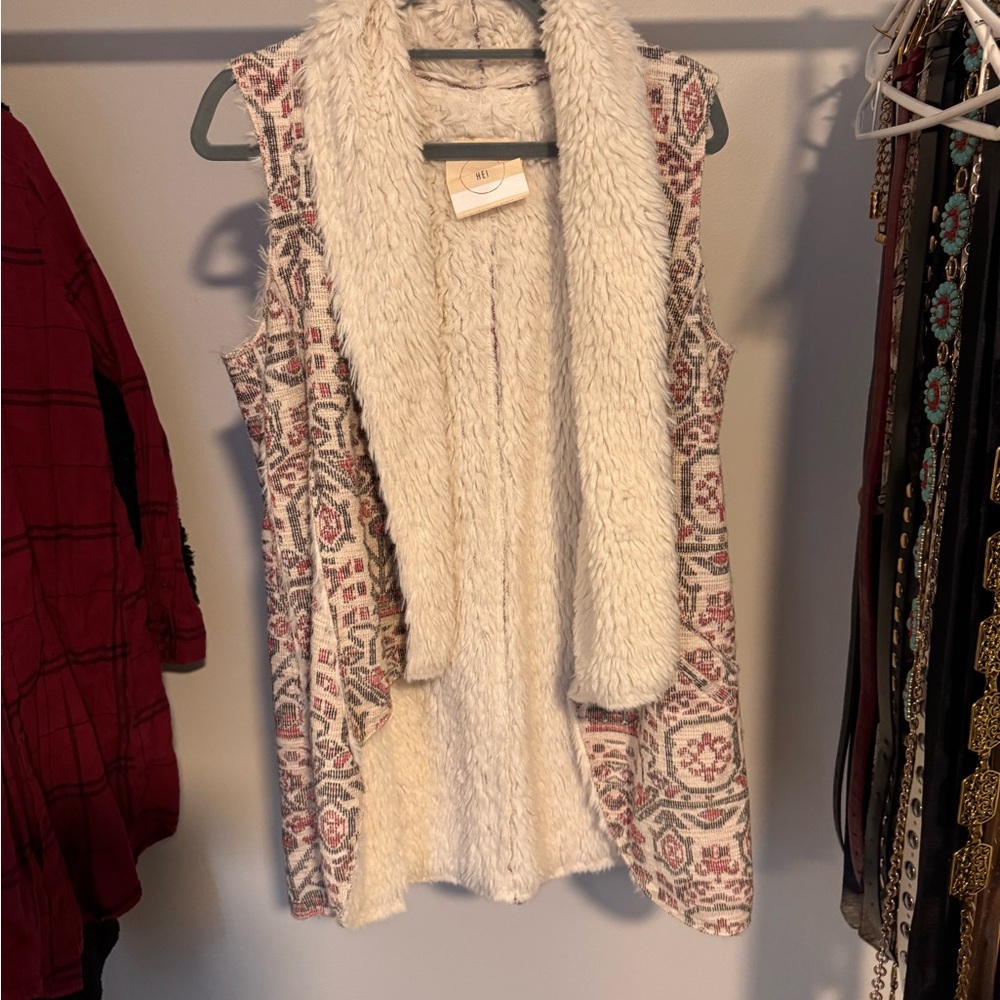 Anthropologie White and Pink Patterned Vest